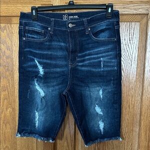 No Boundaries Dark Blue Distressed High-Rise Jean Shorts